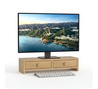 Relaxdays Support d'écran avec 2 tiroirs, H x L x P: 12,5 x 47 x 18 cm, MDF, rehausse écran bureau, naturel