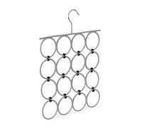Relaxdays Support écharpes, cintres Pliables pour écharpes, Mouchoirs, 16 Anneaux, Peu encombrant pour armoires, Gris