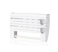 Relaxdays Support Mural 3 en 1 pour essuie-Tout, Aluminium et Film Alimentaire, 24,5 x 38 x 7,5 cm, Blanc