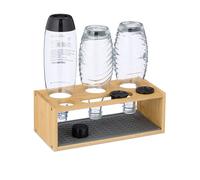 Relaxdays Support pour 3 bouteilles telles que les SodaStream, en bambou, égouttoir pratique, nature et gris