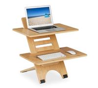 Relaxdays Support pour bureau, réglable en hauteur, 2 surfaces, bambou, organisateur, travailler debout, nature