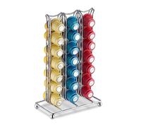 Relaxdays Support pour Capsules, 42 dosettes, Rangement en métal, H x L x P : 26,5 x 16,5 x 9,5 cm, argenté