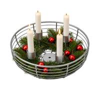 Relaxdays Support pour couronne de l'Avent, 4 porte-bougies, déco moderne | métal, rond, argenté, HxD: 6 x 20,5 cm