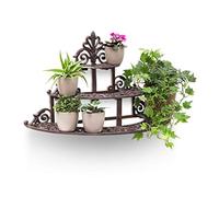 Relaxdays Support pour fleurs rond en fonte HxlxP 34 x 54 x 29 cm banc pour fleurs étagère fonte plantes terrasse jardin cour 3 étages niveaux rustique décoration jardin, bronze