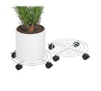 Relaxdays Support pour Plantes, Lot de 2, diamètre : 32 cm, pour Pots de Fleurs, Roues, Acier, pour intérieur, argenté