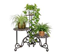 Relaxdays support pour plantes vintage, 3 étagères, fonte, marron foncé | H×L×P:58×50×50 cm, int./ext.