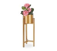 Relaxdays Support pour pot à fleurs, présentoir à plantes incluant un récipient, HxD 60 x 21,5 cm, doré