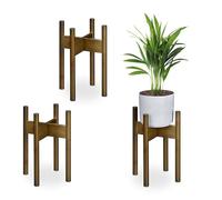 Relaxdays Support pour Pot de Fleurs, Lot de 3, D: 20 cm, Porte-Plante, Meuble pour Plantes, Bambou, Marron