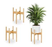 Relaxdays Support pour pot de fleurs, lot de 3, porte-plante intérieur, meuble pour pots jusqu'à D: 29 cm, nature