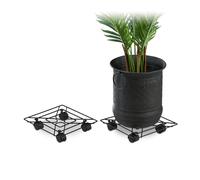 Relaxdays Support roulant pour plantes, 2, rond, intérieur et extérieur, freins, Plateau roulant, 28 cm, métal noir,