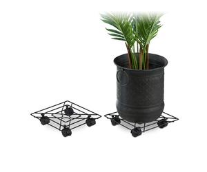 Relaxdays Support roulant pour plantes, 2, rond, intérieur et extérieur, freins, Plateau roulant, 28 cm, métal noir,