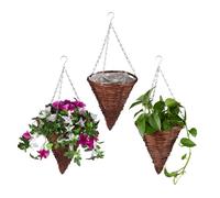 Relaxdays Suspension pour Plantes en Lot de 3, Panier tressé en Osier, Fait Main, Pot de Fleur HxD 30 x 25 cm, Brun