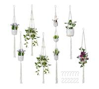 Relaxdays suspensions en macramé, Set de 7, Boho, Tailles variées, Support de Plantes intérieur, Coton, crème