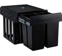 Relaxdays - Système de poubelles encastrables 4 compartiments, poubelles de cuisine coulissantes pour meuble bas, 4 x 8 litres, 35,1 x 34,3 x 48 cm, noir