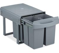 Relaxdays - Système de poubelles encastrables 4 compartiments, poubelles de cuisine coulissantes pour meuble bas, 4 x 8 litres, 34,6 x 34 x 51,8 cm, gris