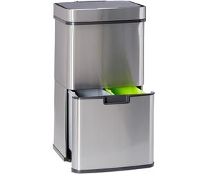 Relaxdays Système de tri des déchets 3 fois capteur de mouvement 60 L extensible inox HBT - Pratique moderne stylé grand;rrr
