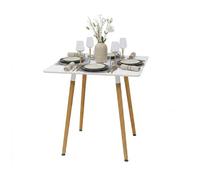 Relaxdays Table à Manger carrée MDF et Bambou 75x75x75 cm, Style scandinave, Blanc/Naturel pour 4 Personnes