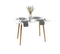 Relaxdays Table à Manger rectangulaire HxLxP 75x110x70 cm, MDF/Bambou, 4 pers., Style scandinave, Blanc/Naturel