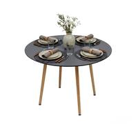 Relaxdays Table à Manger, Ronde, H x D: 75 x 90 cm, MDF & Bambou, pour 4 Personnes, Style scandinave, Blanc/Naturel