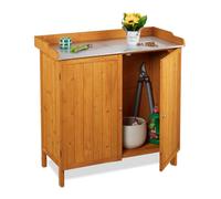 Table de jardin Relaxdays avec meuble de rangement, bois, plan de travail en étain, H x l x P : 94 x 94 x 47 cm, meuble de jardin d'extérieur, orange