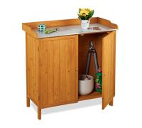 Table de jardin Relaxdays avec meuble de rangement, bois, plan de travail en étain, H x l x P : 94 x 94 x 47 cm, meuble de jardin d'extérieur, orange