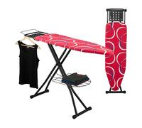 Relaxdays Table à repasser pliable réglable en hauteur 110 x 33 cm rouge avec porte-vêtements