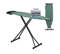 Table à repasser Relaxdays pour fer à vapeur, 121 x 39 cm, réglable en hauteur, pliable, avec tablette, table de repassage, vert/noir