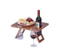 Relaxdays Table à vin Pliable pour Pique-Nique, Bambou, H x L x P : 20 x 40 x 30 cm, pour 4 Verres & 1 Bouteille, Marron