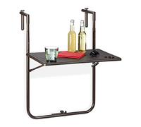 Relaxdays Table Balcon Suspendue, Pliante, réglable en Hauteur 3 Niveaux, Aspect rotin, résistante, 59,5 x 36 cm, Marron