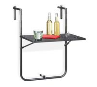 Relaxdays Table balcon suspendue, pliante, réglable en hauteur 3 niveaux, aspect rotin, résistante, 59,5 x 36 cm, noir