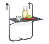Relaxdays Table balcon suspendue rabattable, réglable sur 3 niveaux, aspect bois 59,5 x 36 cm Noir