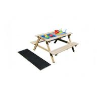 Relaxdays Table-bancs Enfants Bois 3-en-1, Table de Jeu Cuisine Pique-Nique Ardoise, 48,5x89x85 cm, Naturel