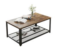 Relaxdays Table Basse, Style Industriel, H x L x P: 45 x 106 x 60 cm, Aspect Bois, étagère grillagée, Marron/Noir