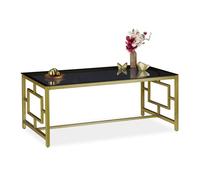 Relaxdays Table basse en verre noire et dorée