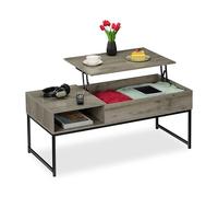 Relaxdays Table Basse avec Plateau relevable, HLP : 45x110x50 cm, Effet Bois et métal, Table de Salon, Grise