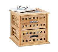 Relaxdays Table Basse carrée Table de Chevet en Bois Noyer Table de Nuit Console avec 2 tiroirs HxlxP: 34 x 34 x 34 cm, Nature
