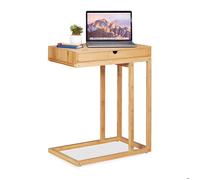 Relaxdays Table basse d'appoint bambou, Console en bois, Table chevet rectangulaire, tiroir, HLP 68 x 55 x 35 cm, nature