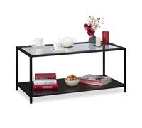relaxdays Table Basse, Dessus de Verre et Cadre métallique, Support en Bois MDF, de Salon Moderne,HlP 45x100x50 cm,Noire