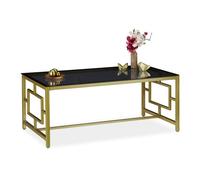 Relaxdays Table basse en verre noire et dorée