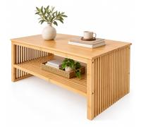 Relaxdays table basse, lattes, H x L x P : 46 x 98 x 55 cm, nature | Bambou, table basse, protection des sols par patins en feutre, design à lattes