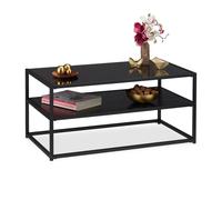 Relaxdays Table basse noire avec plaque de verre