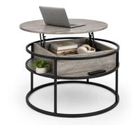 Relaxdays Table Basse Ronde avec Rangement, Marron Clair/Noir | H x P : 47 x 80 cm, plateau relevable, MDF/métal