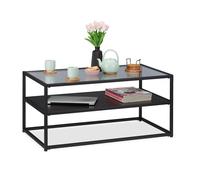 Relaxdays Table basse, support en bois MDF, verre et métal, design moderne, table de salon de classe,HlP 42x90x50 noire