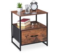 Relaxdays - Table Chevet Industrielle, 2 étagères, Meuble D'Appoint, Tiroir, Métal Et Mdf, Hlp:50x45x40 Cm, Noir/marron