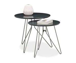 Relaxdays Table console table d'appoint canapé table basse gigogne lot de 2 design design moderne avec plateau rond en bois gris mat laqué diamètre 60 et 40 cm pieds en métal, gris mat
