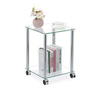 Relaxdays Table d'appoint en verre avec roulettes