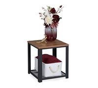 Relaxdays Table d’appoint Carrée Dessus de Table en Aspect boisé, Supports grillagés, Acier, HlP 44 x 40 x 40 cm, Marron