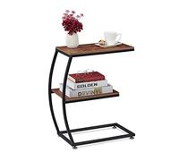 Relaxdays Table d’appoint, Design Industriel, Forme C, 2 Supports, métal et Effet boisé; HlP: 57,5x47,5x25 cm, Brun