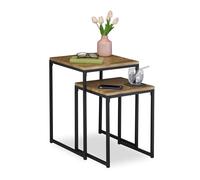 Relaxdays Table d’appoint Jeu de 2, empilable, Design Industriel, gigognes, 2 Tailles, carrées, métal, Effet Bois,Noir