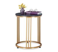 Relaxdays Table d’appoint Marmo, métal et MDF, Bout de canapé Rond, Salon, Couloir, HxD 51 x 41 cm, Noir/doré